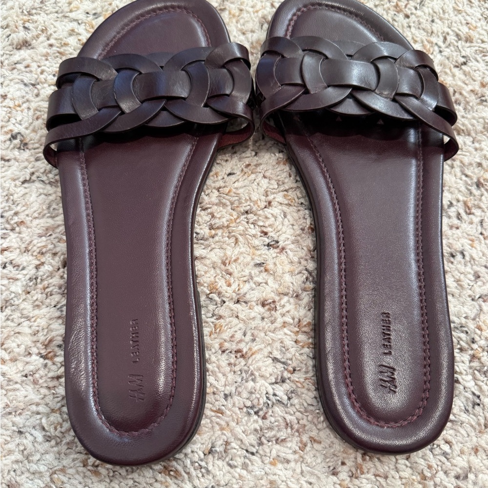 H&M Women's Dark Brown Braided Leather Sandals